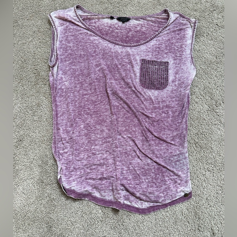Guess faded vintage cap sleeve tee with black stone detail